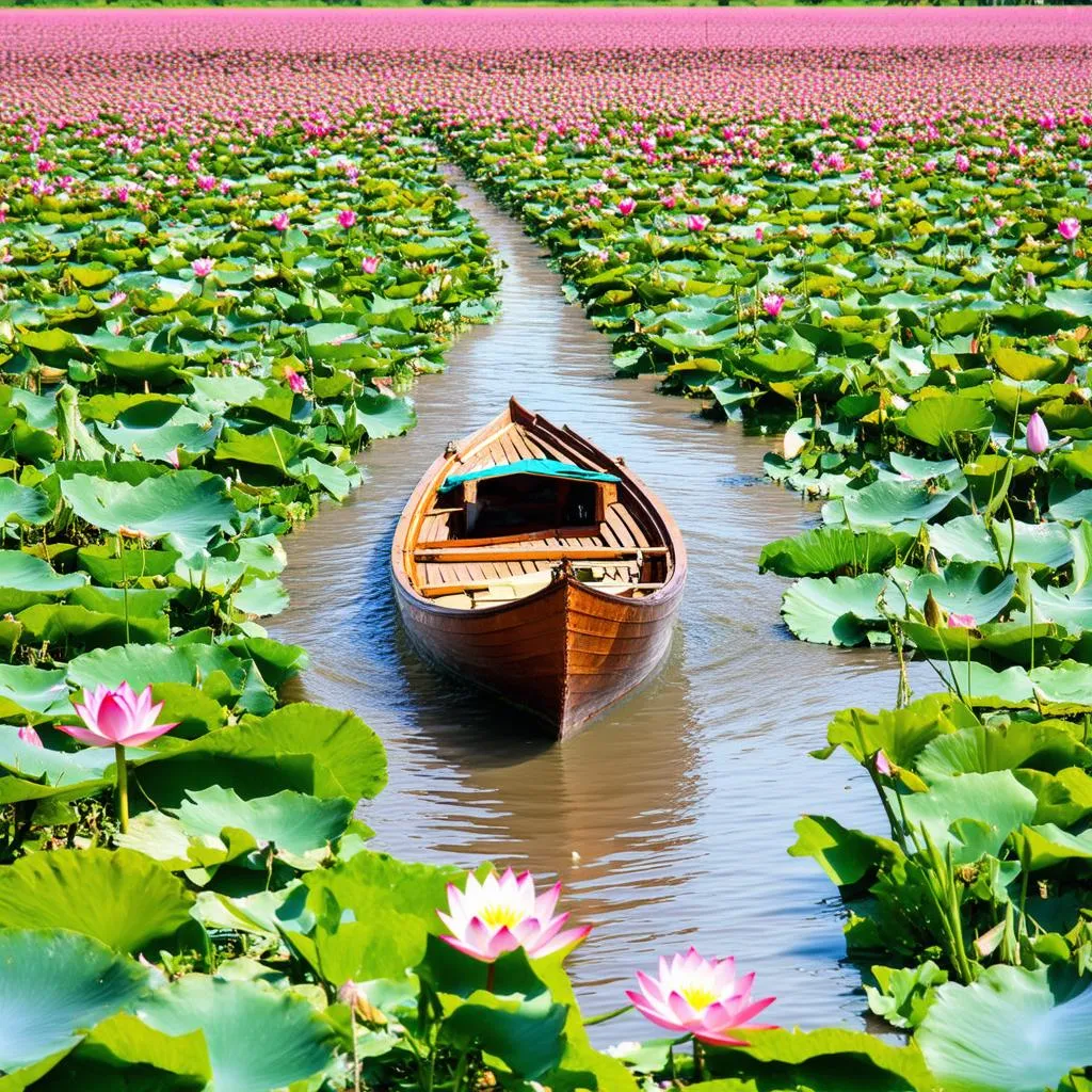 Vibrant Lotus Fields in Mekong Delta