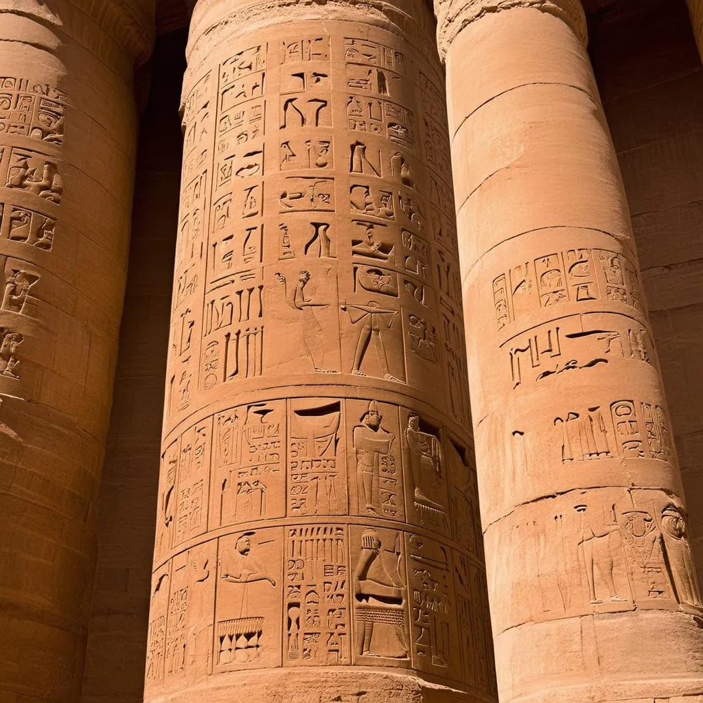 Luxor Temple Columns and Hieroglyphs