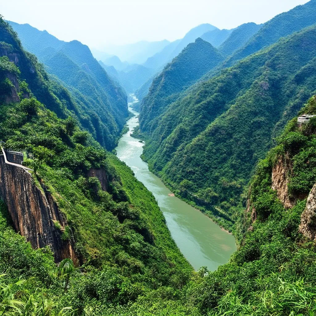 Winding road through mountains