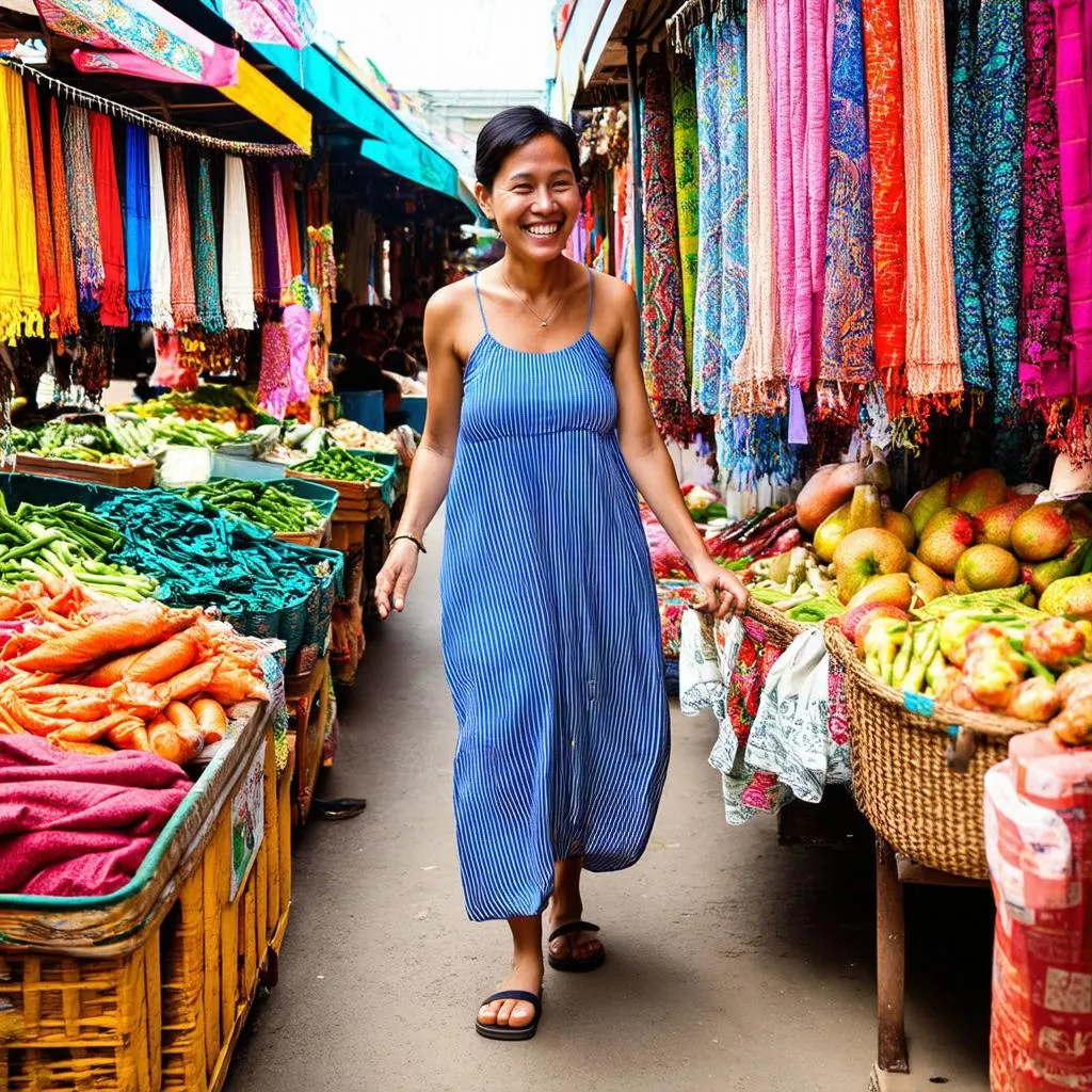 woman exploring a bustling market