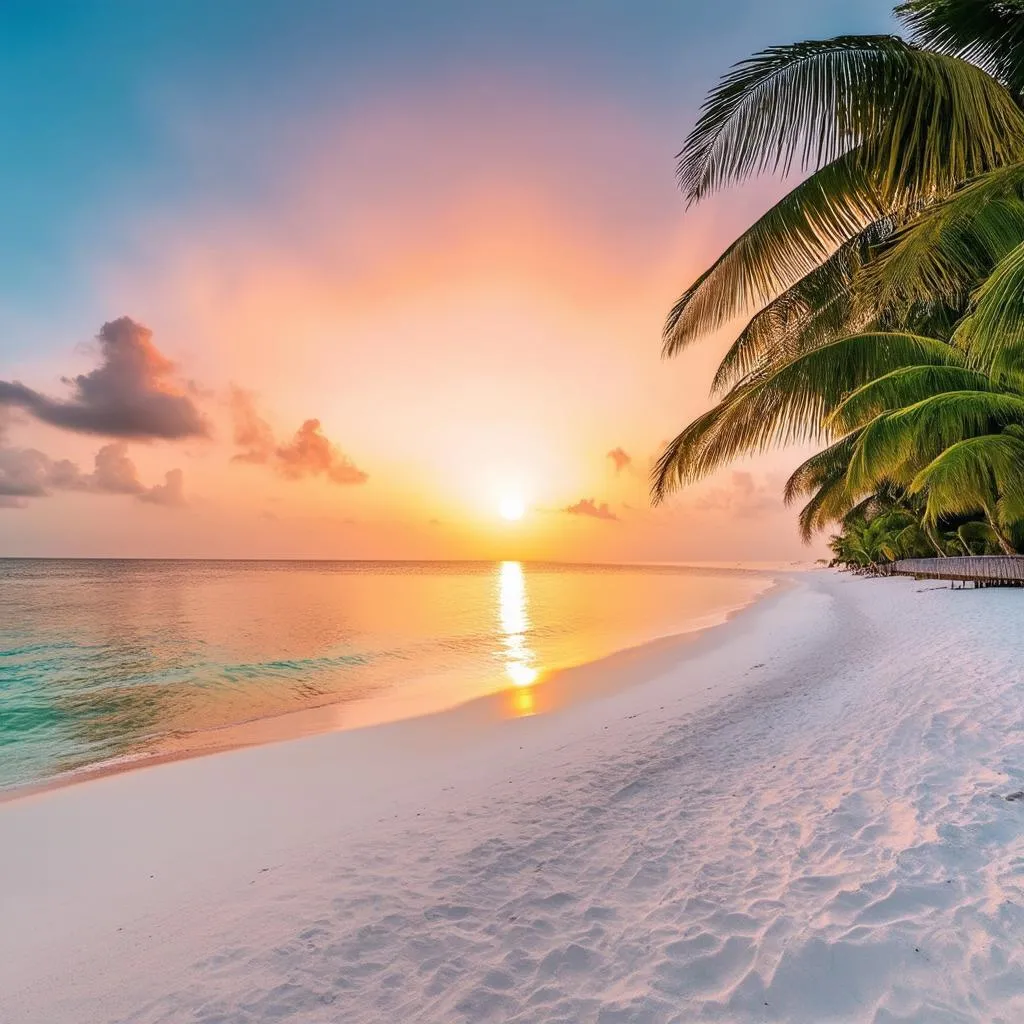 Tranquil Beach Sunset in the Maldives