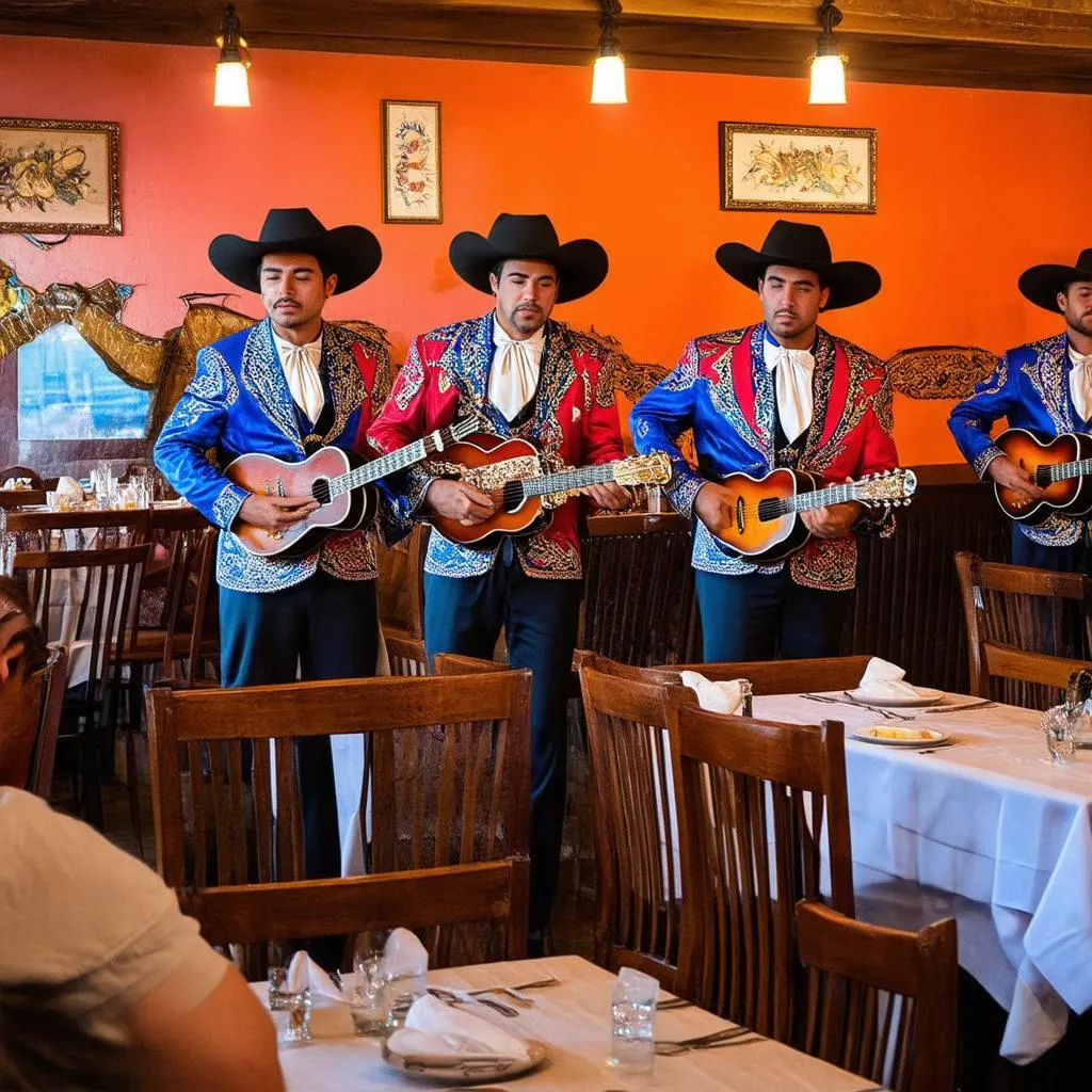 Mariachi Musicians Playing in a Restaurant