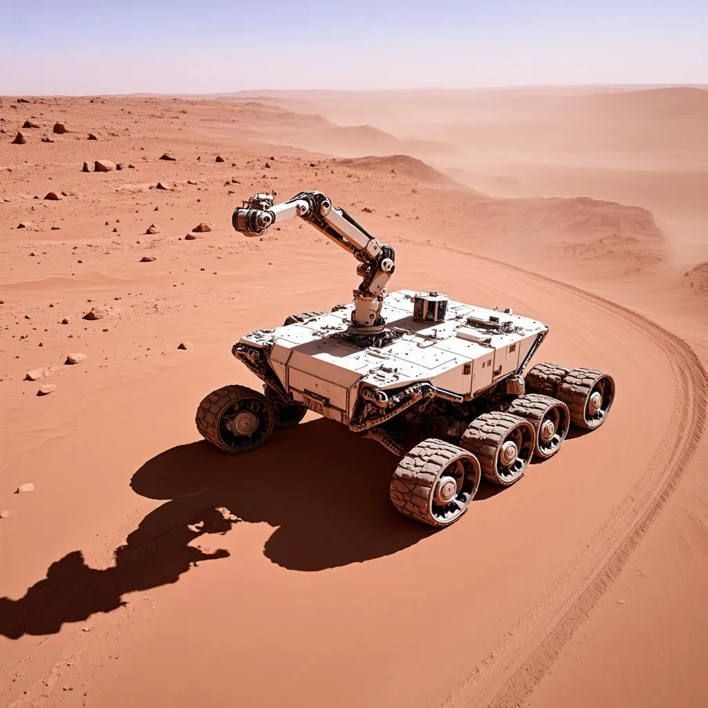 Mars rover navigating challenging terrain