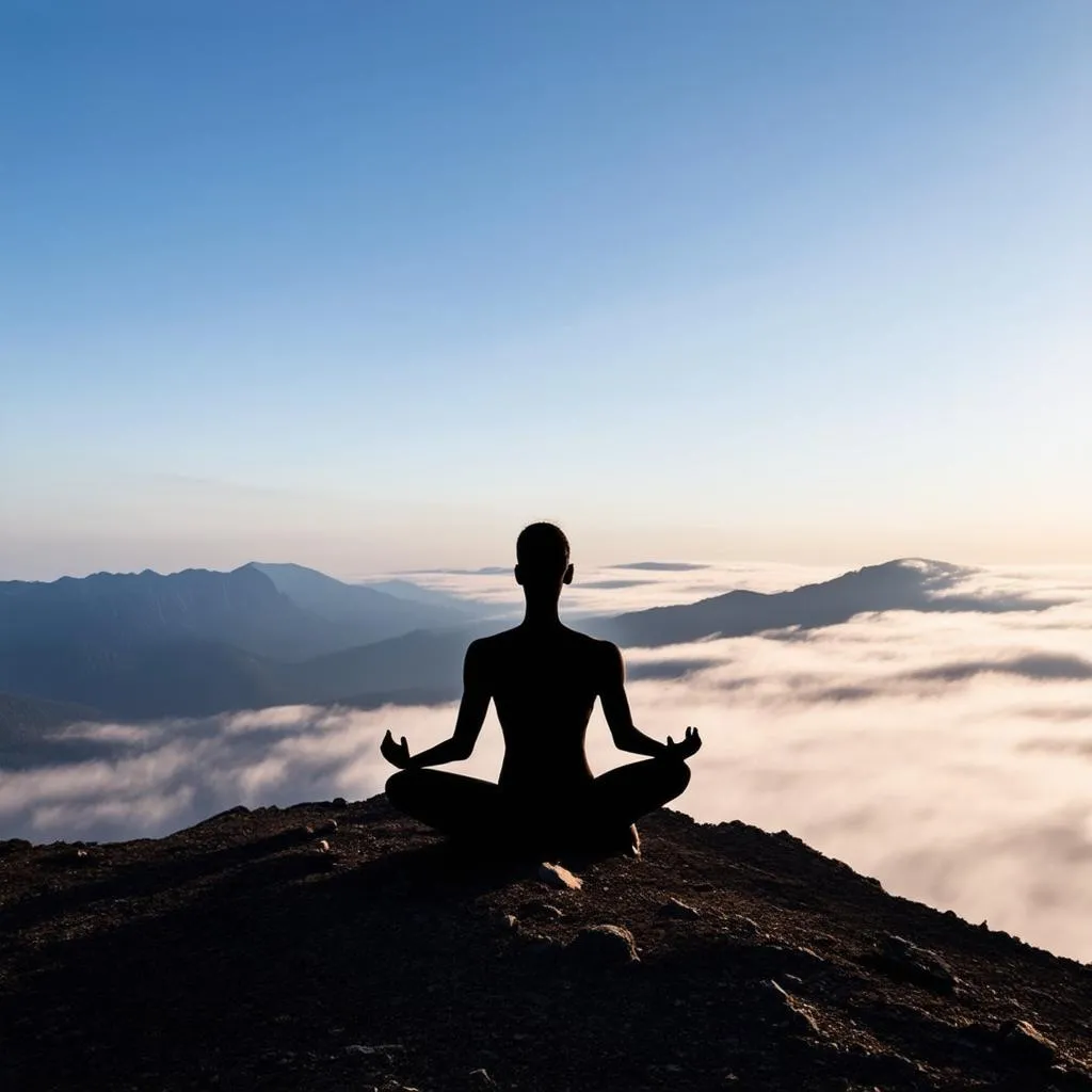 Person meditating on a mountaintop