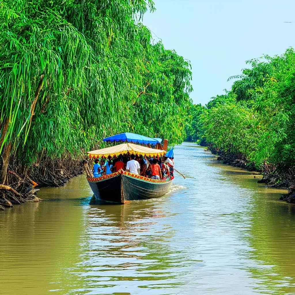 Vibrant boats on the Mekong Delta