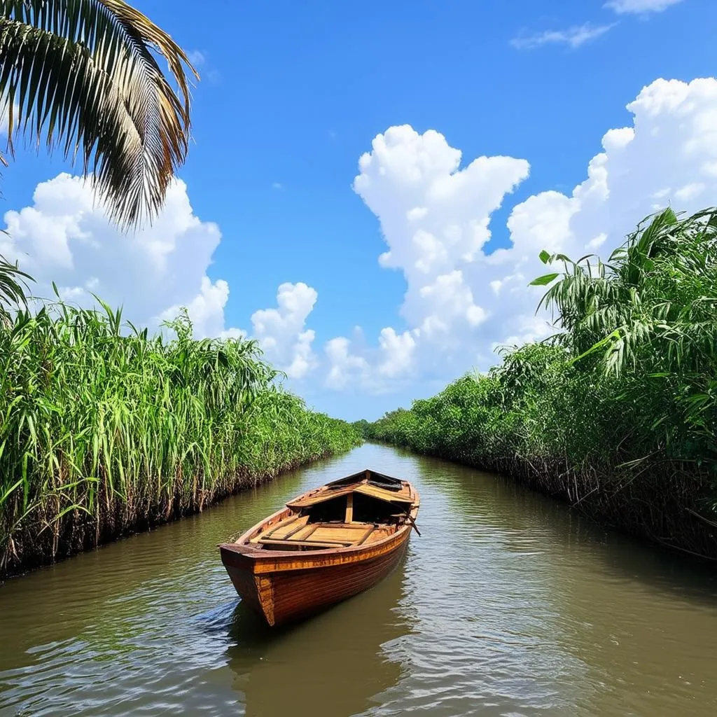 Peaceful boat trip through the canals of the Mekong Delta