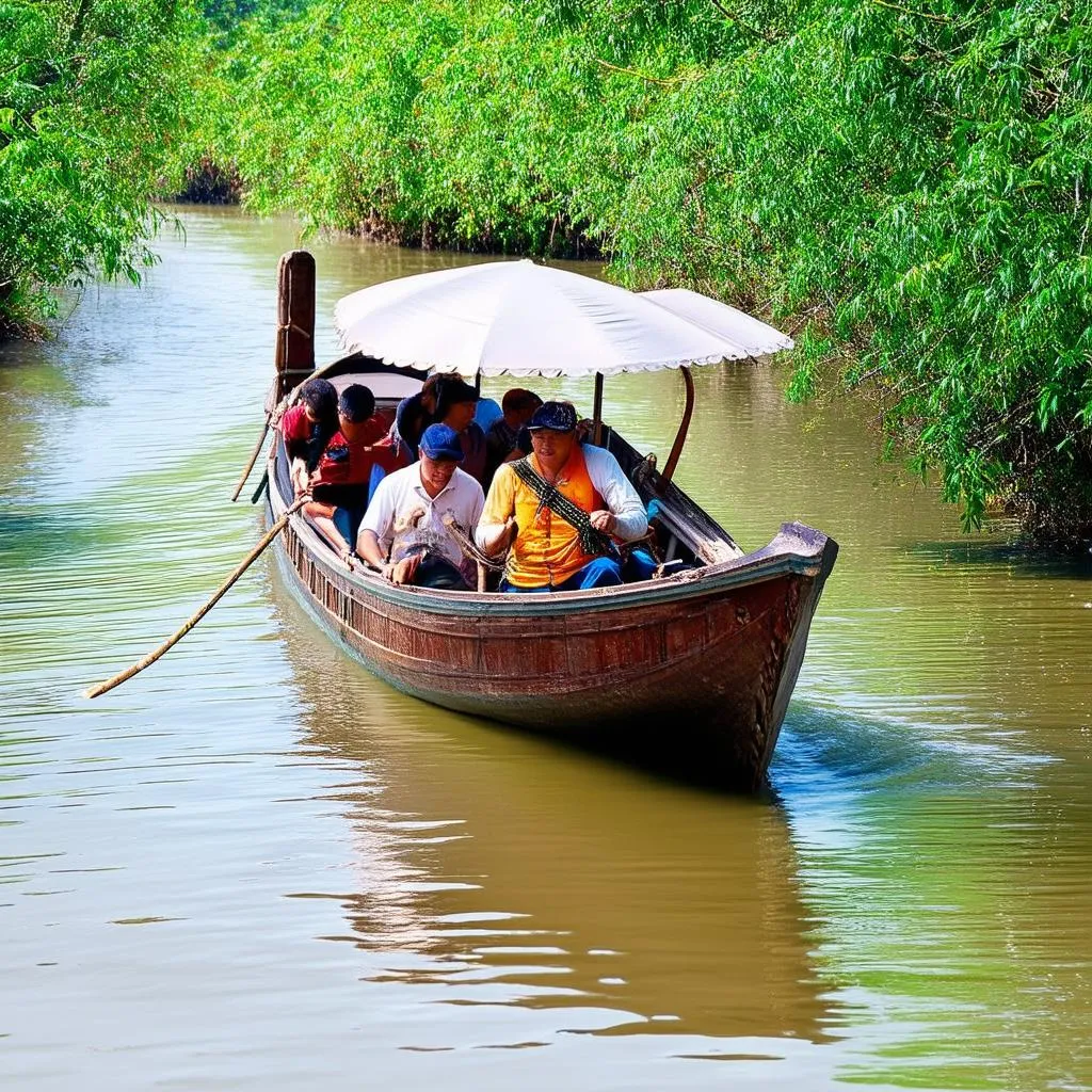 Traditional Wooden Boat on the Mekong Delta