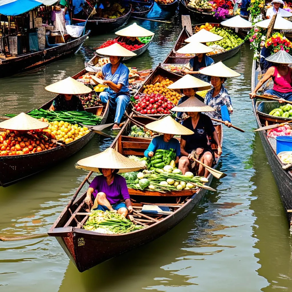 Floating market in the Mekong Delta