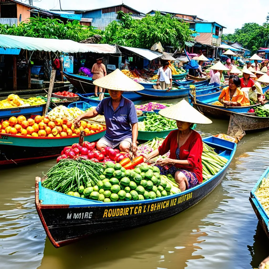 Floating market in the Mekong Delta