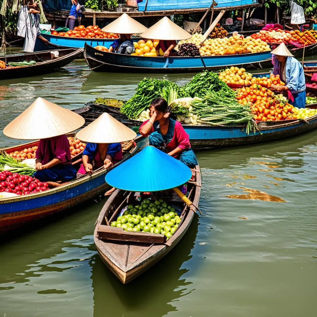 Floating market in the Mekong Delta