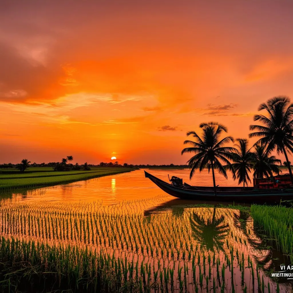 sunset over the mekong delta