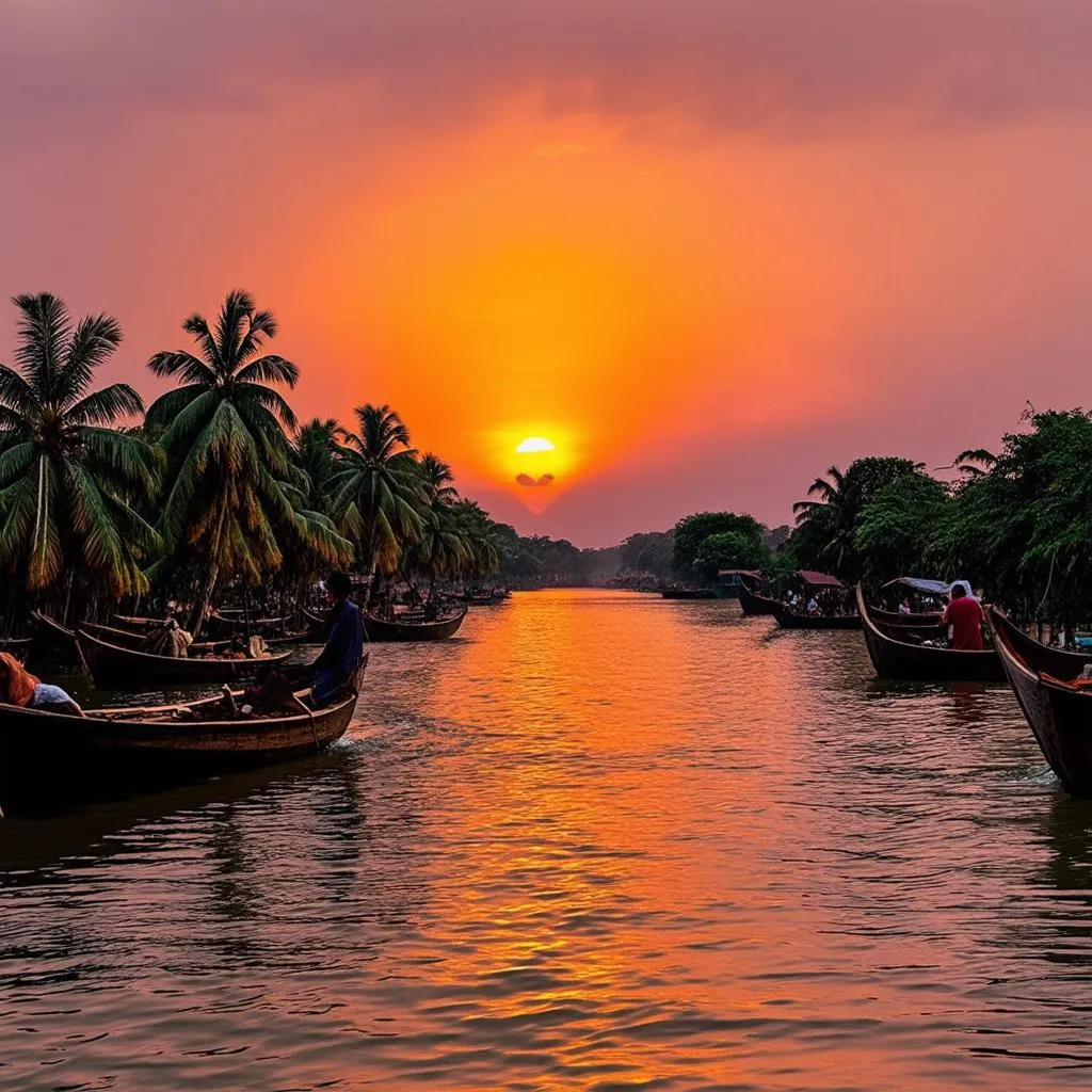 Mekong Delta Sunset River View