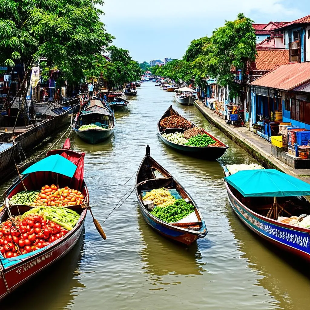 A traditional Mekong Delta floating market