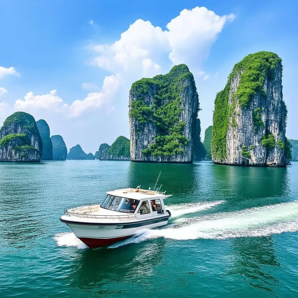 Motorboat in Ha Long Bay