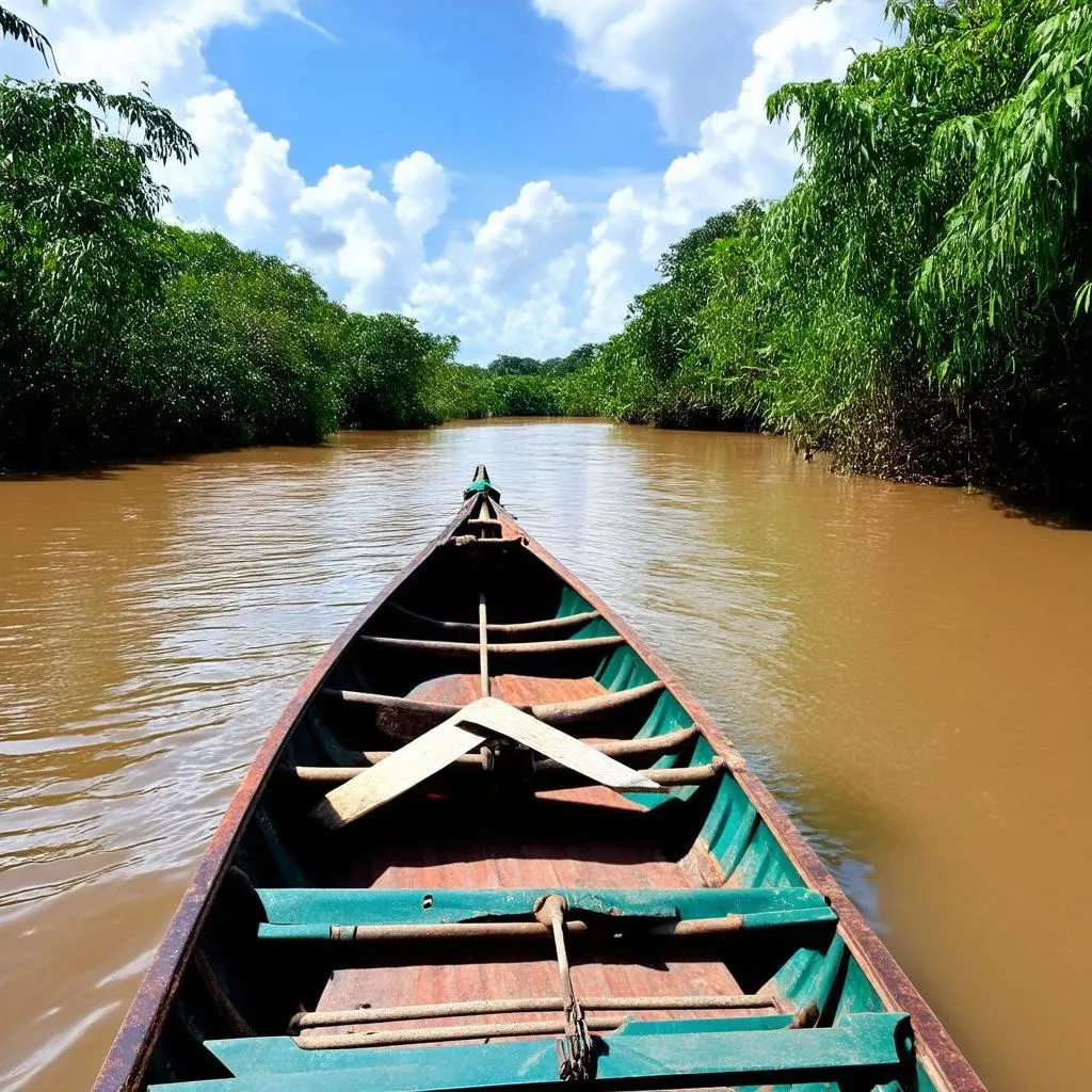 Motorboat on the Mekong River