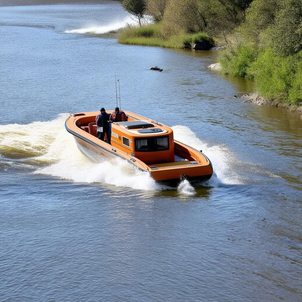 Motorboat Traveling Upstream