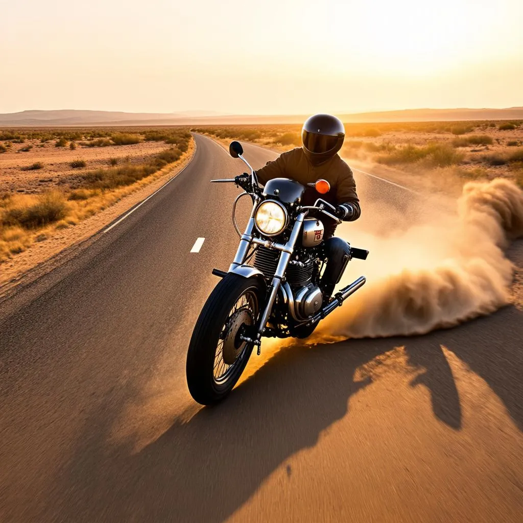 Motorcycle on Desert Road