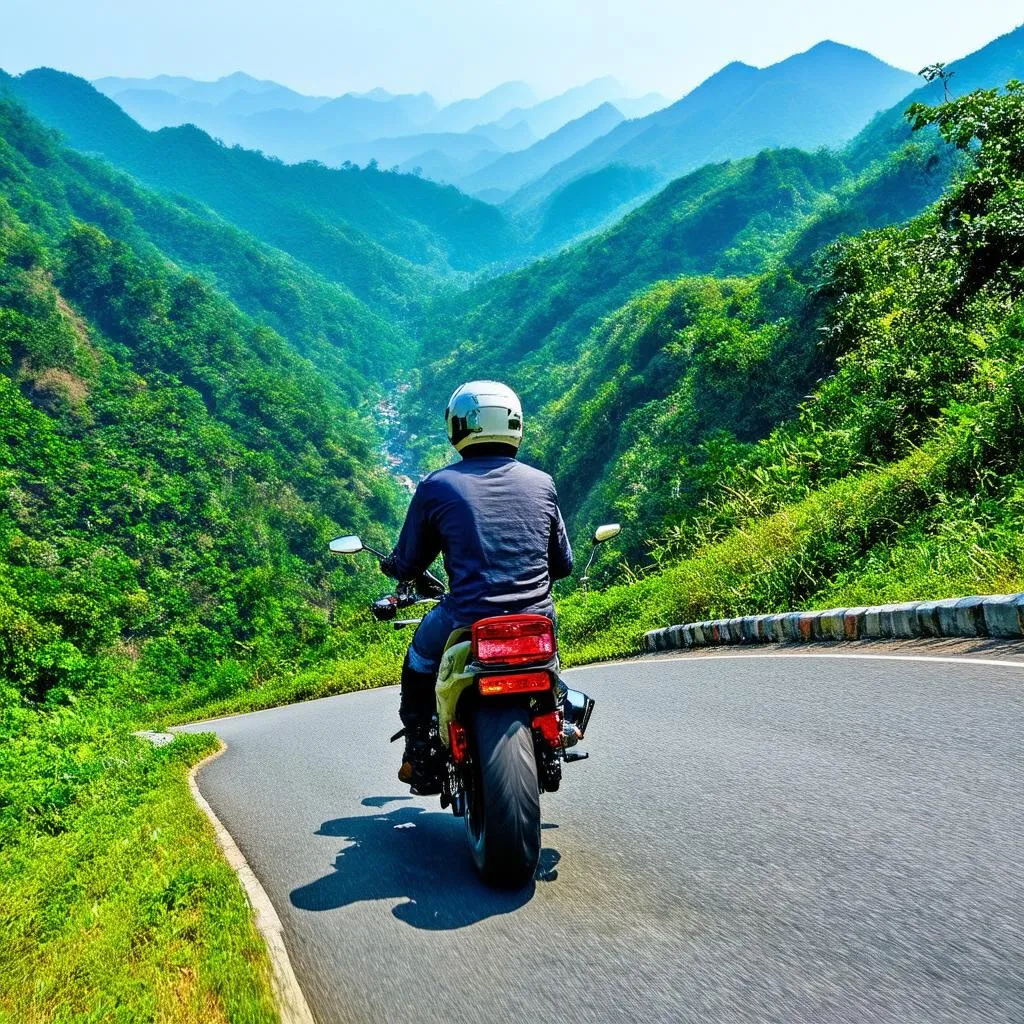 Motorbike on mountain pass