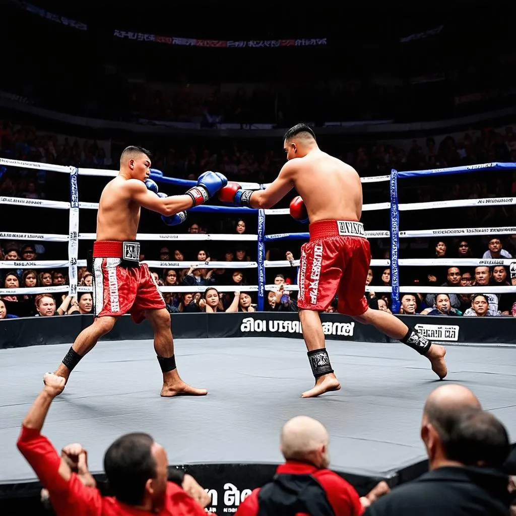 Muay Thai boxing match in a stadium