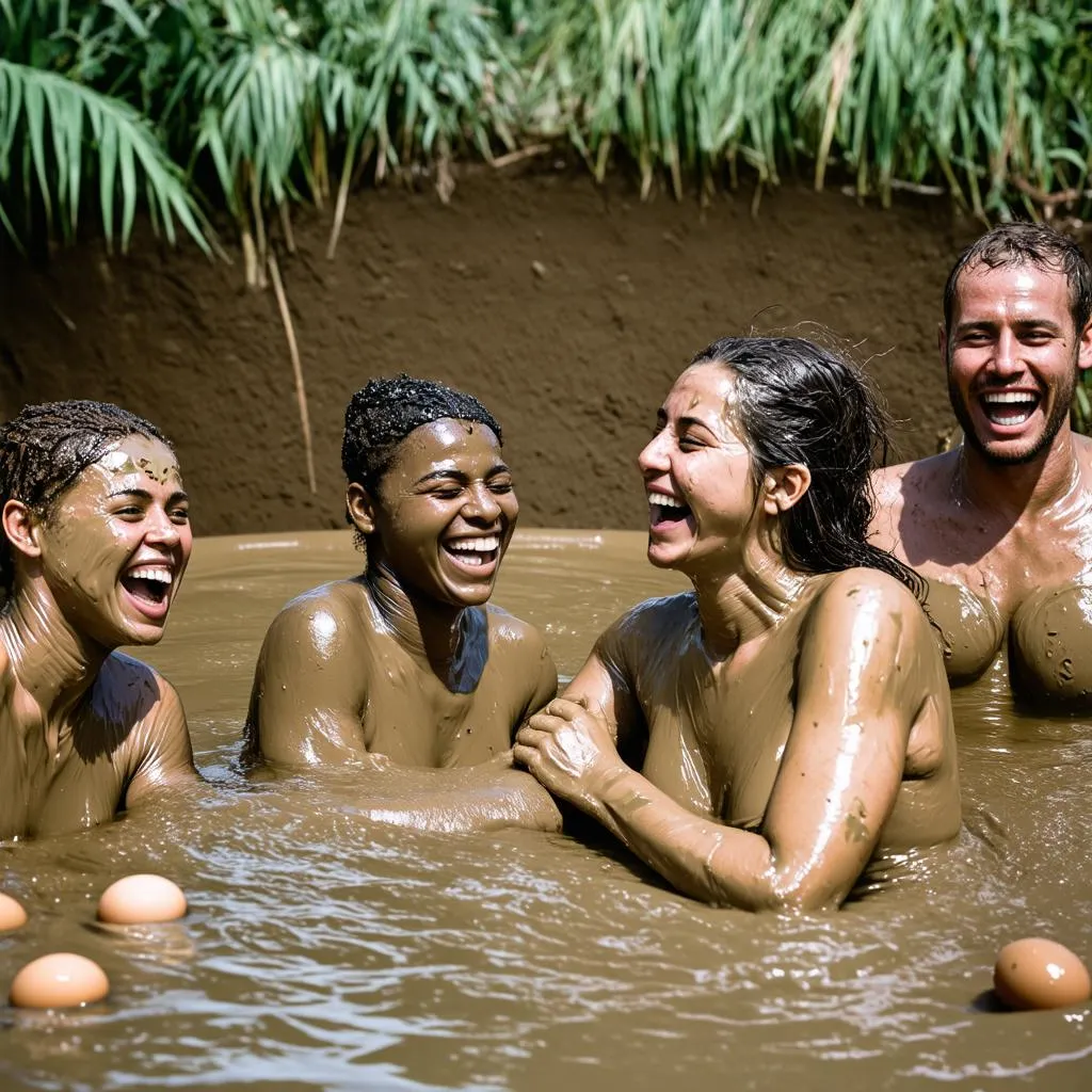 People enjoying a mud bath