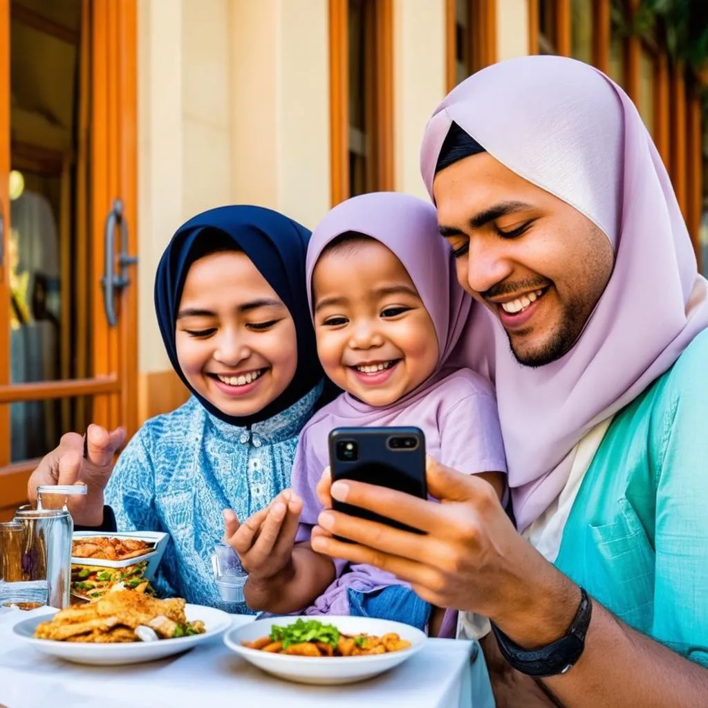 Muslim Family Using Travel App