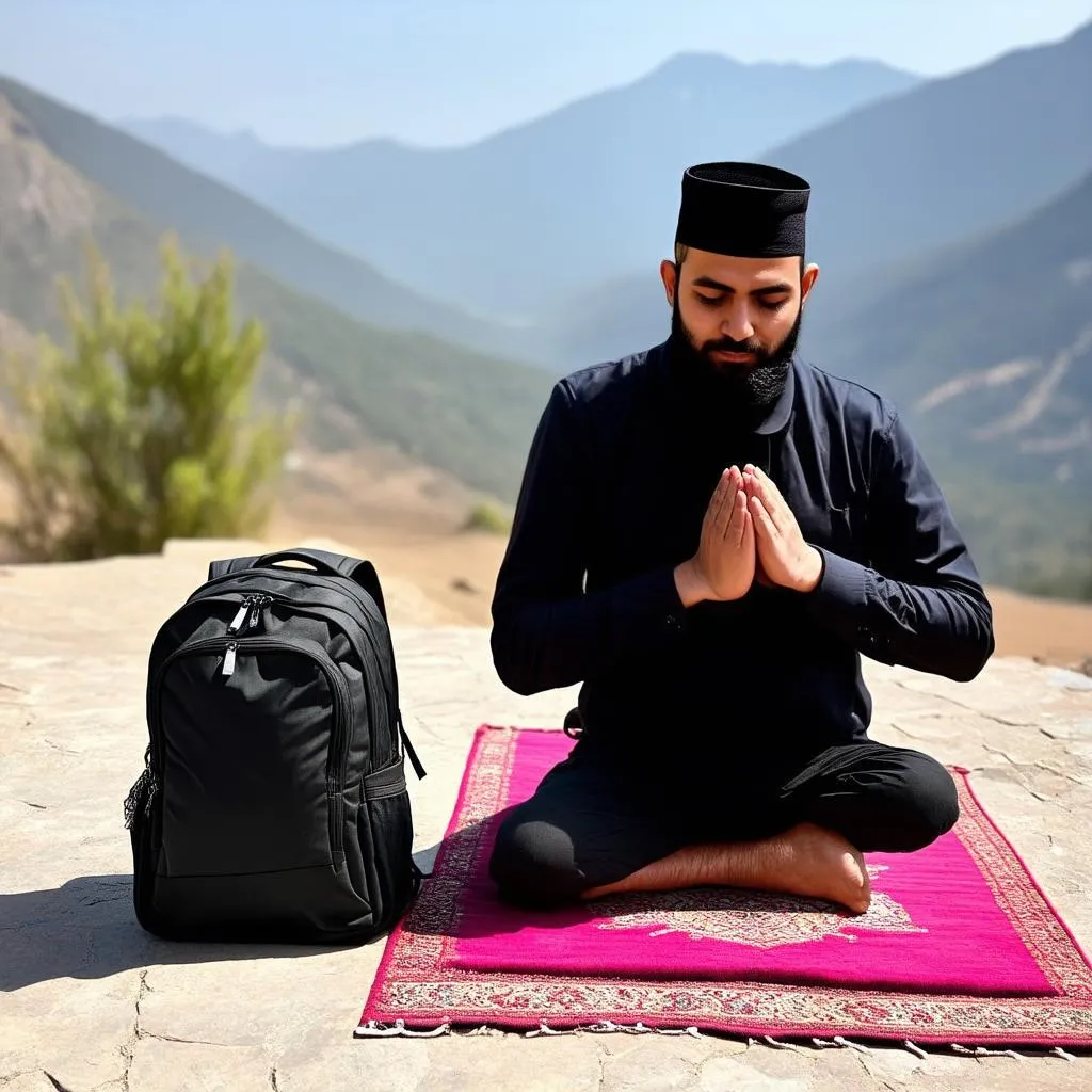 Muslim traveler praying