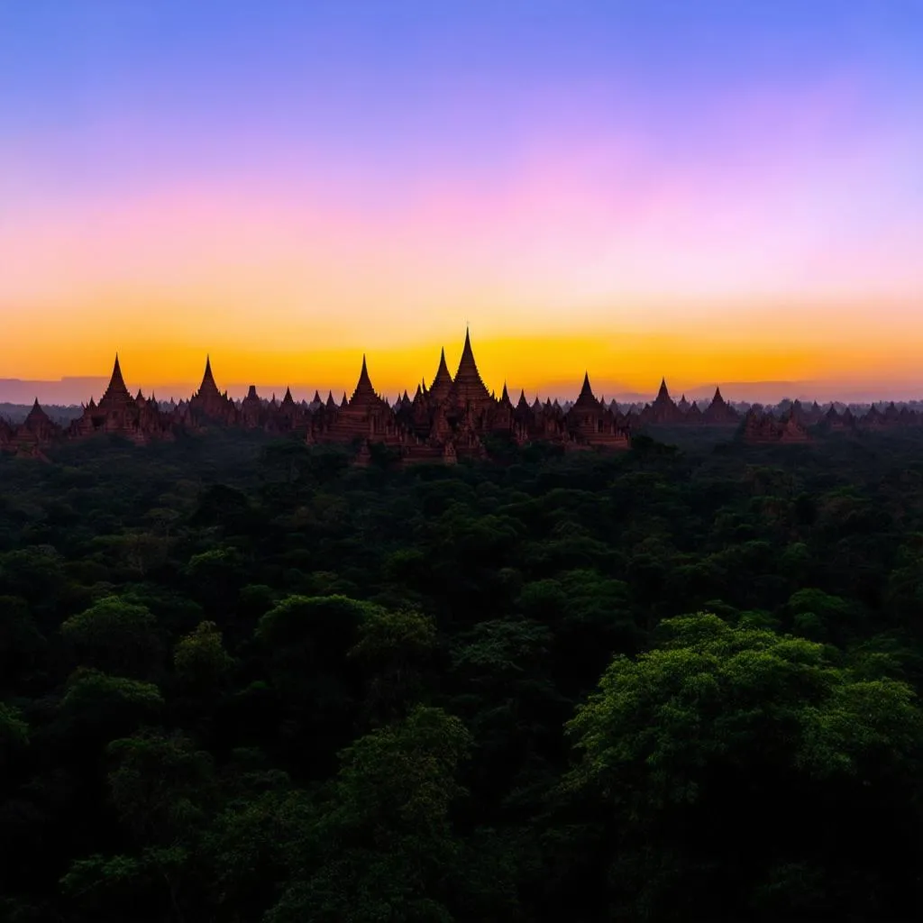 Myanmar Sunset over Temples