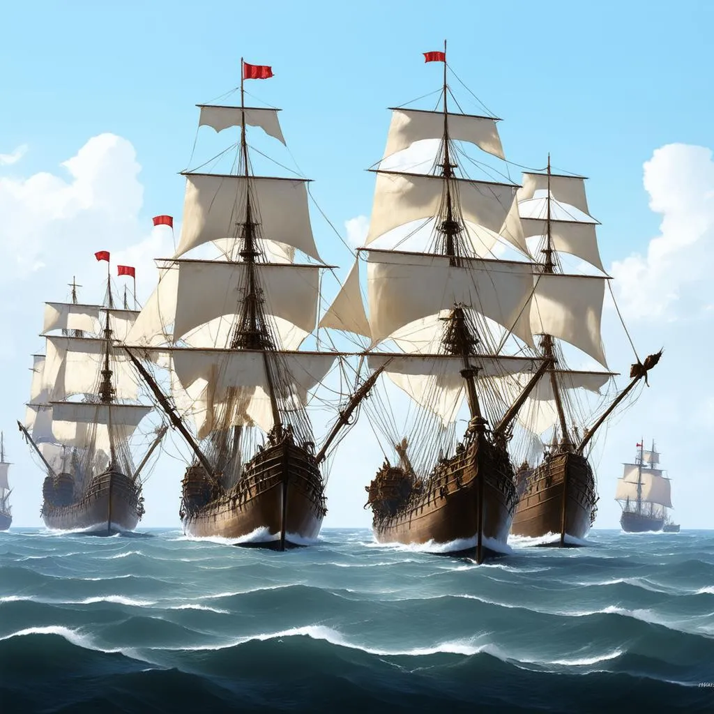 Historical illustration of a naval convoy