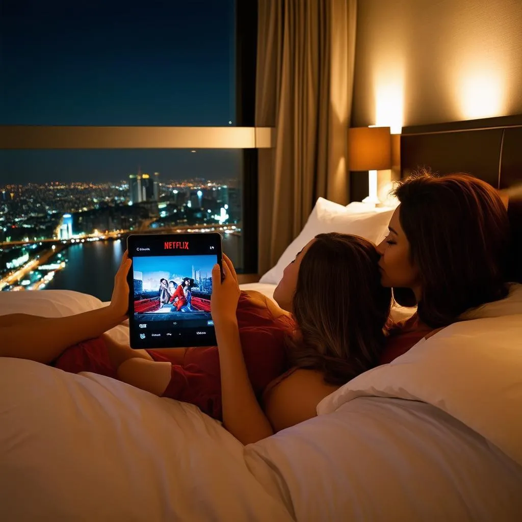 couple-watching-netflix-on-tablet-in-hotel-room