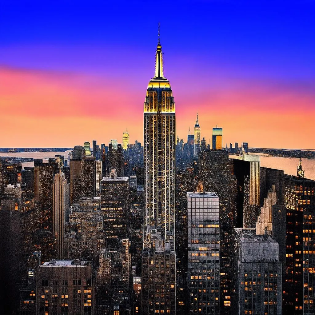 New York City skyline at sunset