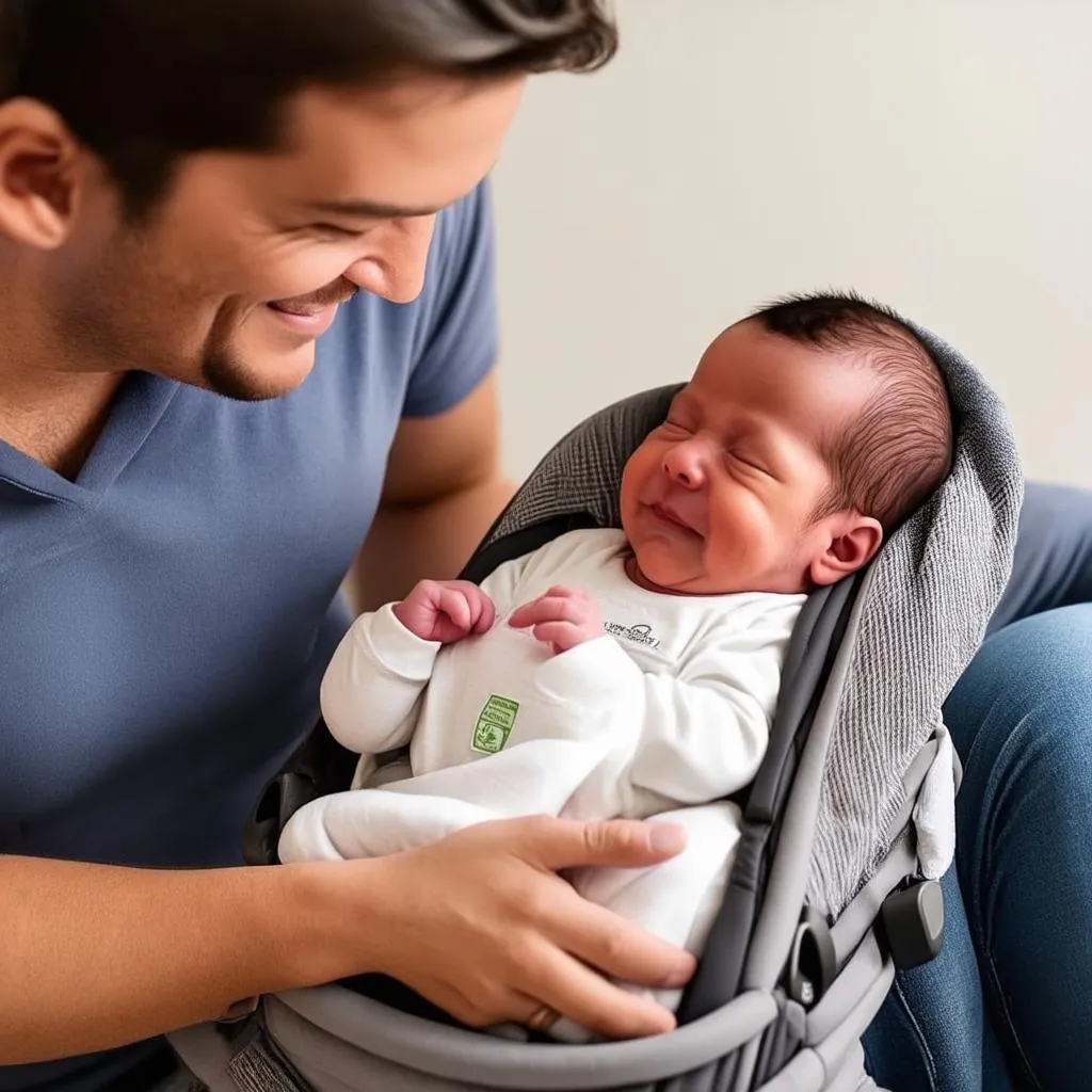 Baby sleeping peacefully in a carrier