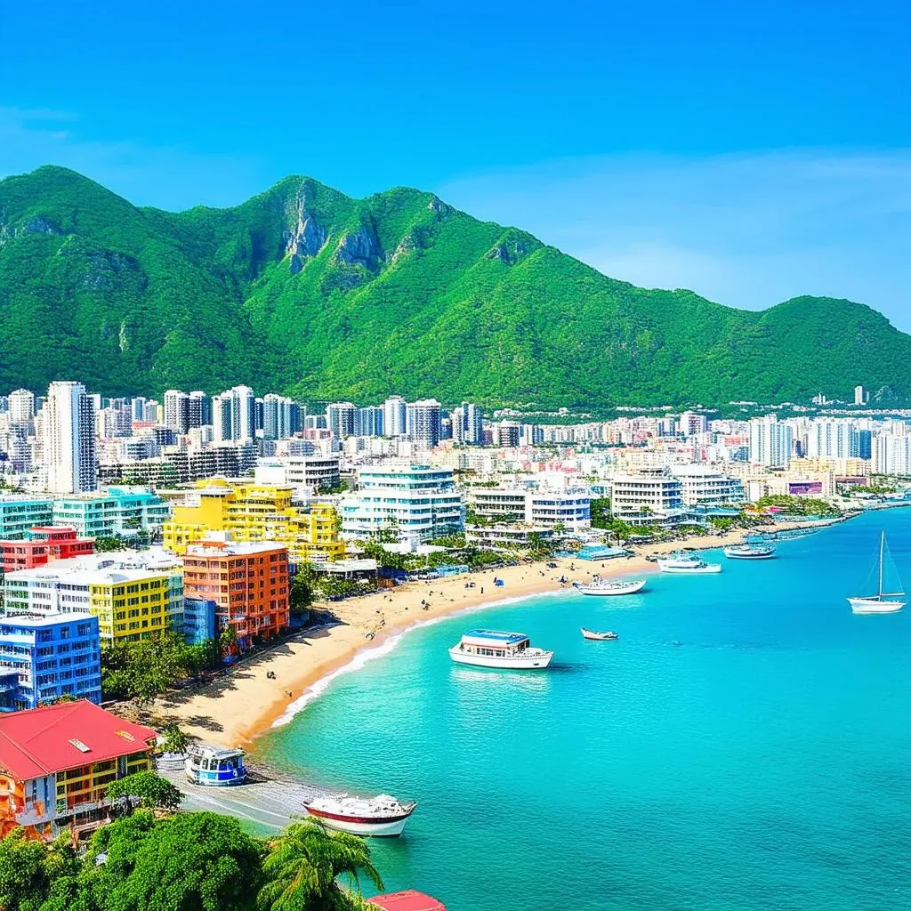 Nha Trang city with mountains and sea