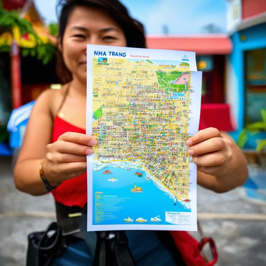 Tourist holding a paper map of Nha Trang