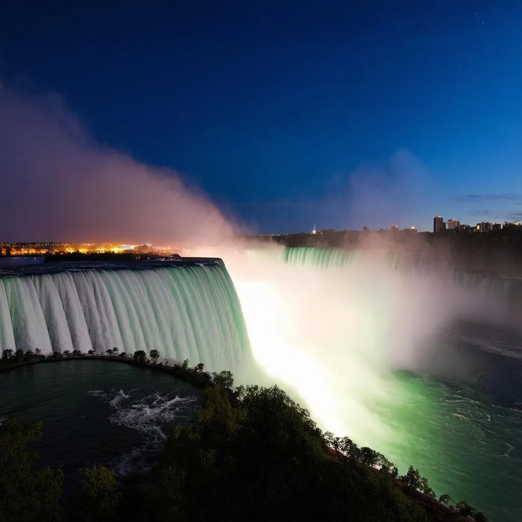 Niagara Falls lit up at night