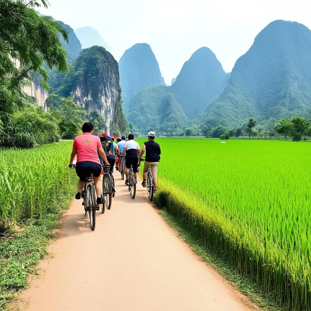 tourists biking through ninh binh