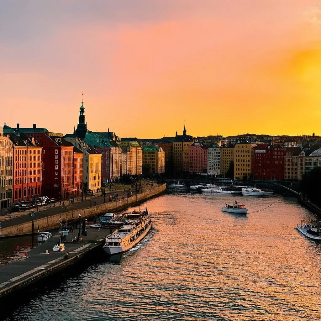 Stockholm waterfront at sunset