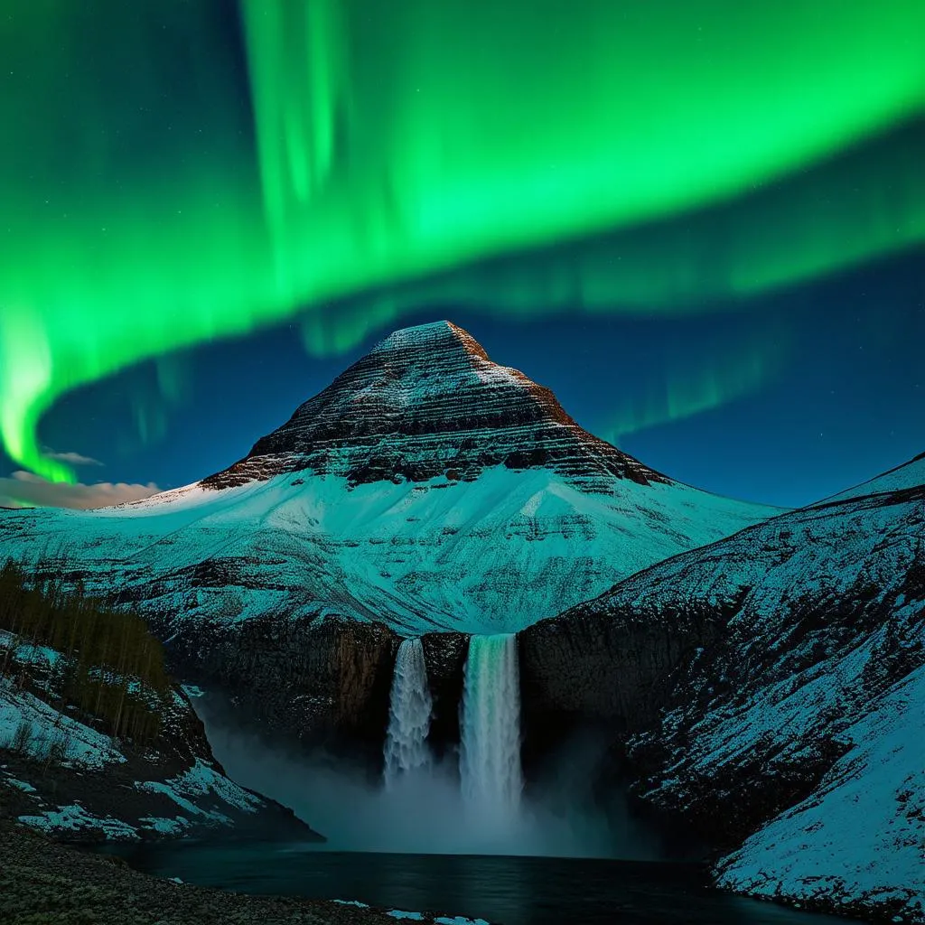 Kirkjufell mountain under the Northern Lights