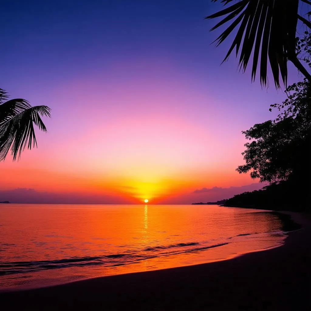 Tranquil sunset over a beach in Northern Vietnam