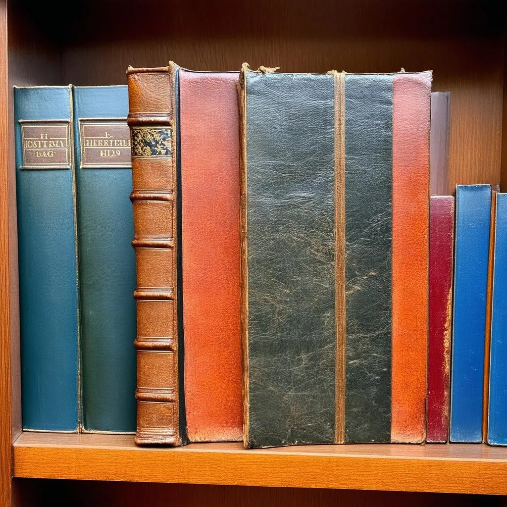 Old books on bookshelf