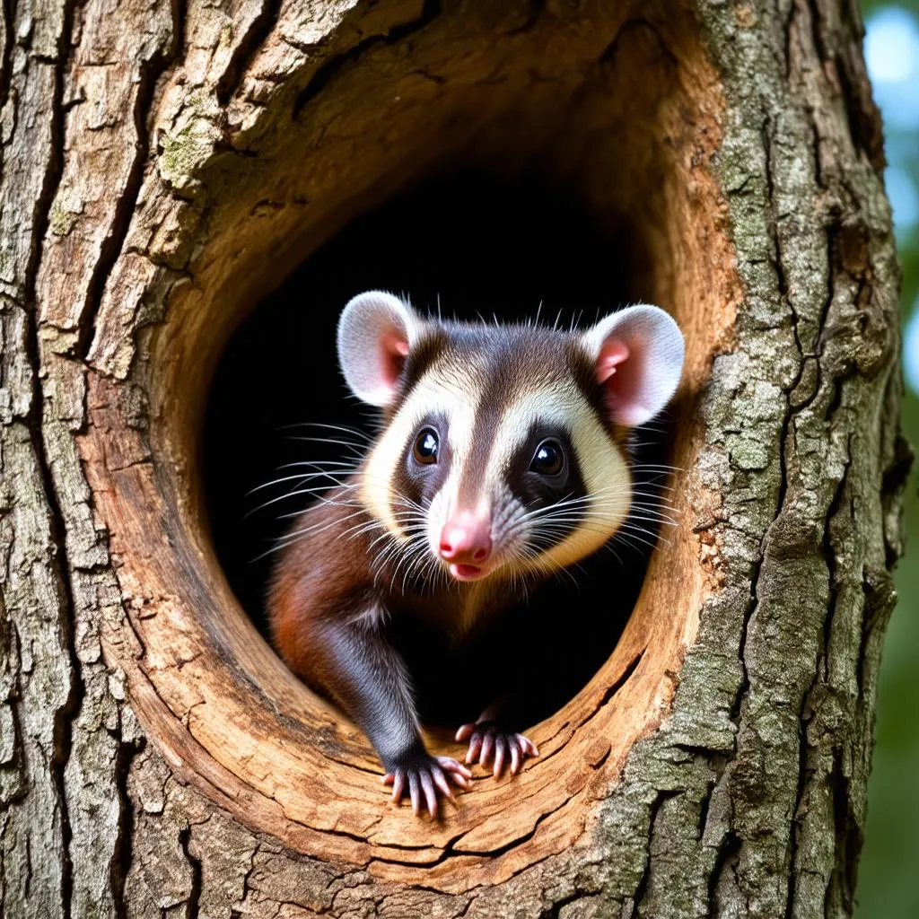 Opossum in Tree Hollow