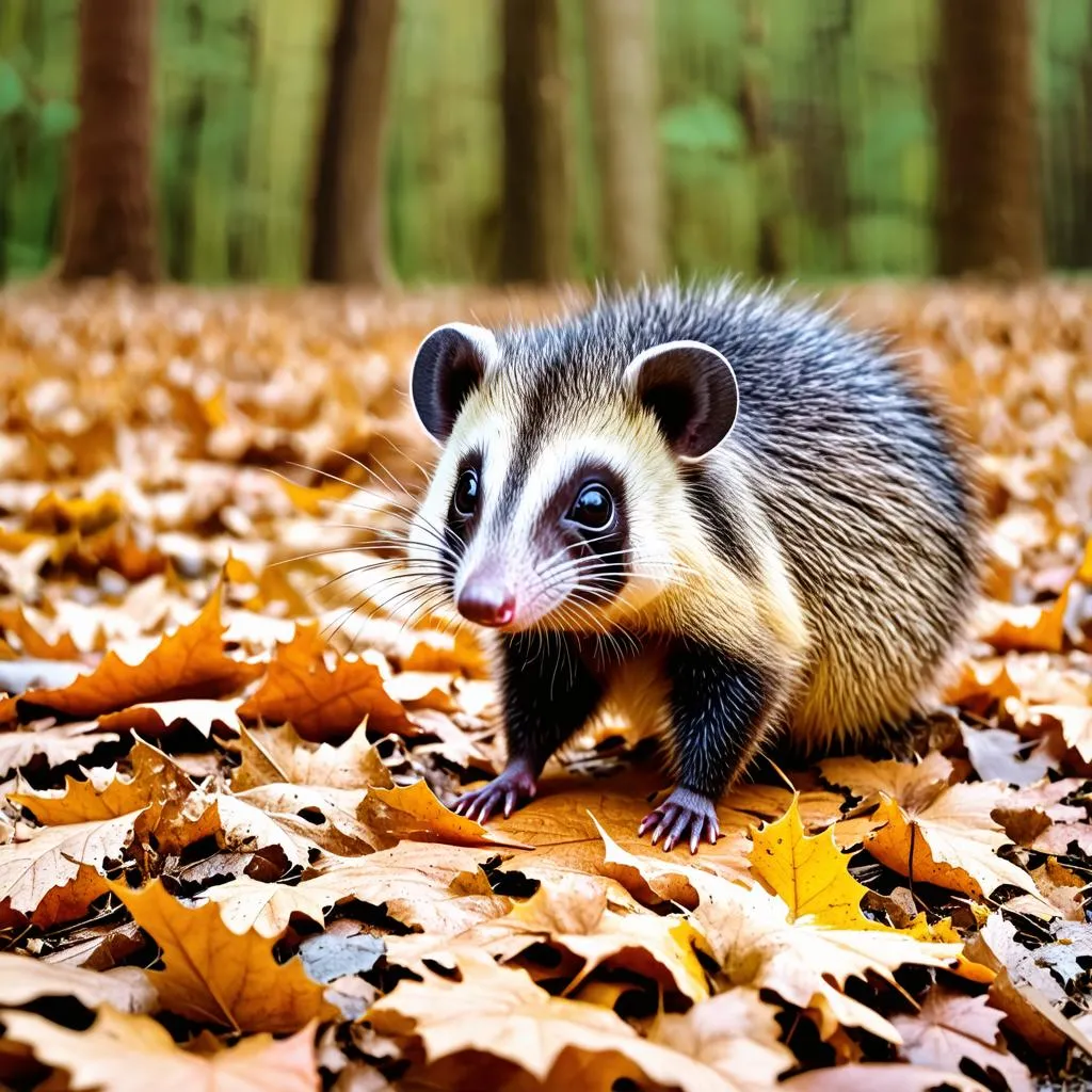 Opossum on Forest Floor