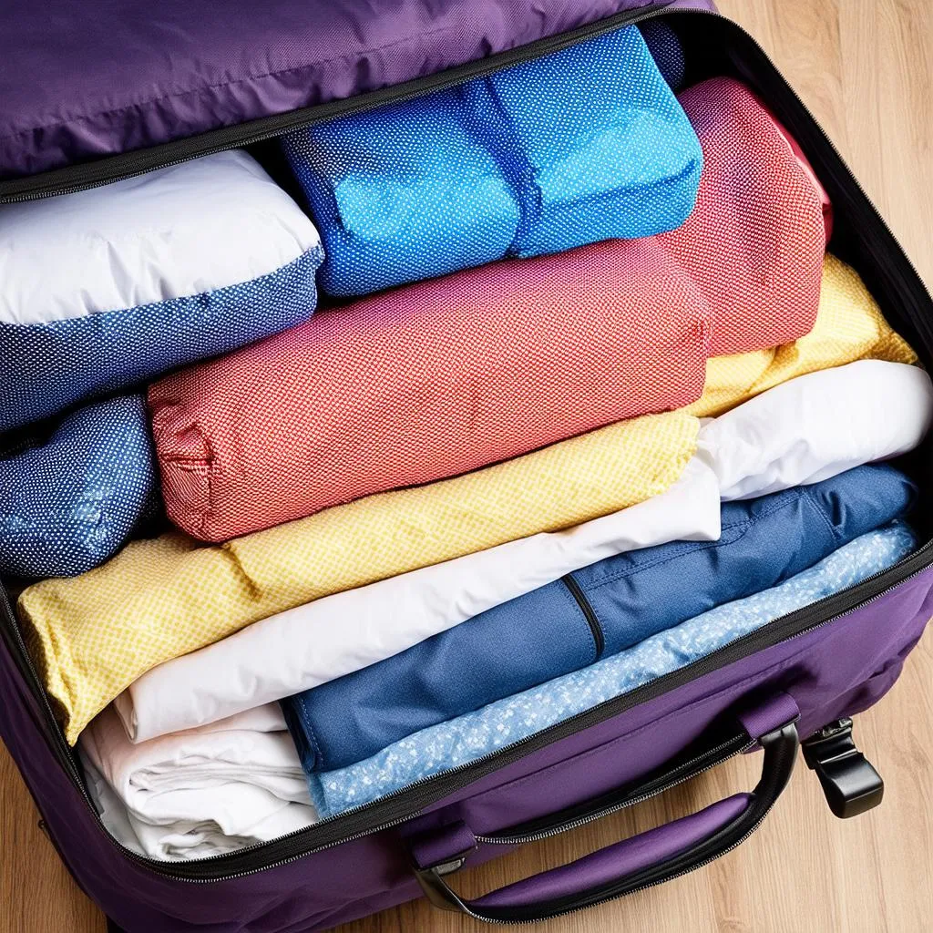 Packing cubes inside a suitcase