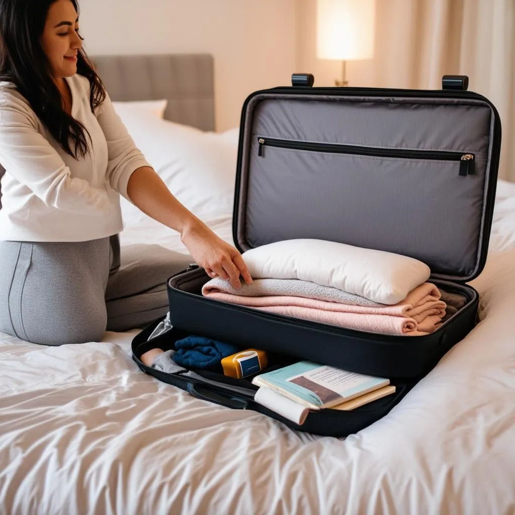 Woman packing suitcase for train journey