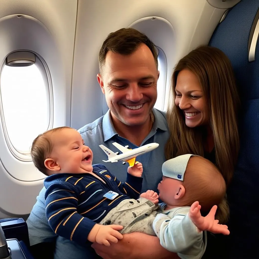 Parents Entertaining Their Baby on a Plane