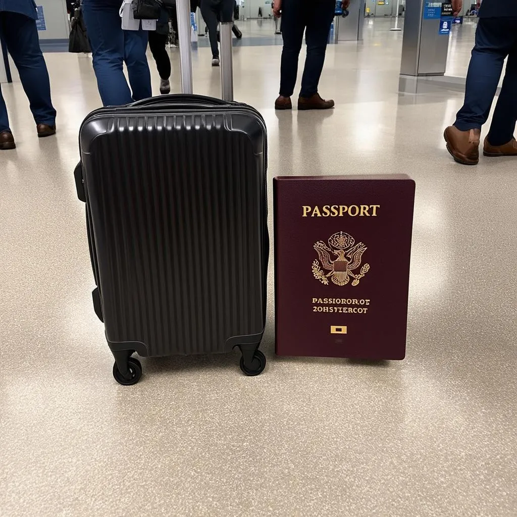 passport and luggage at airport