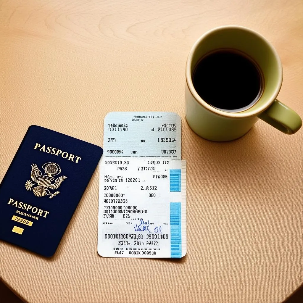 Passport and Plane Ticket on Table 