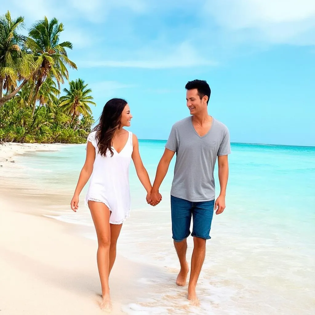 Couple walking on a beach