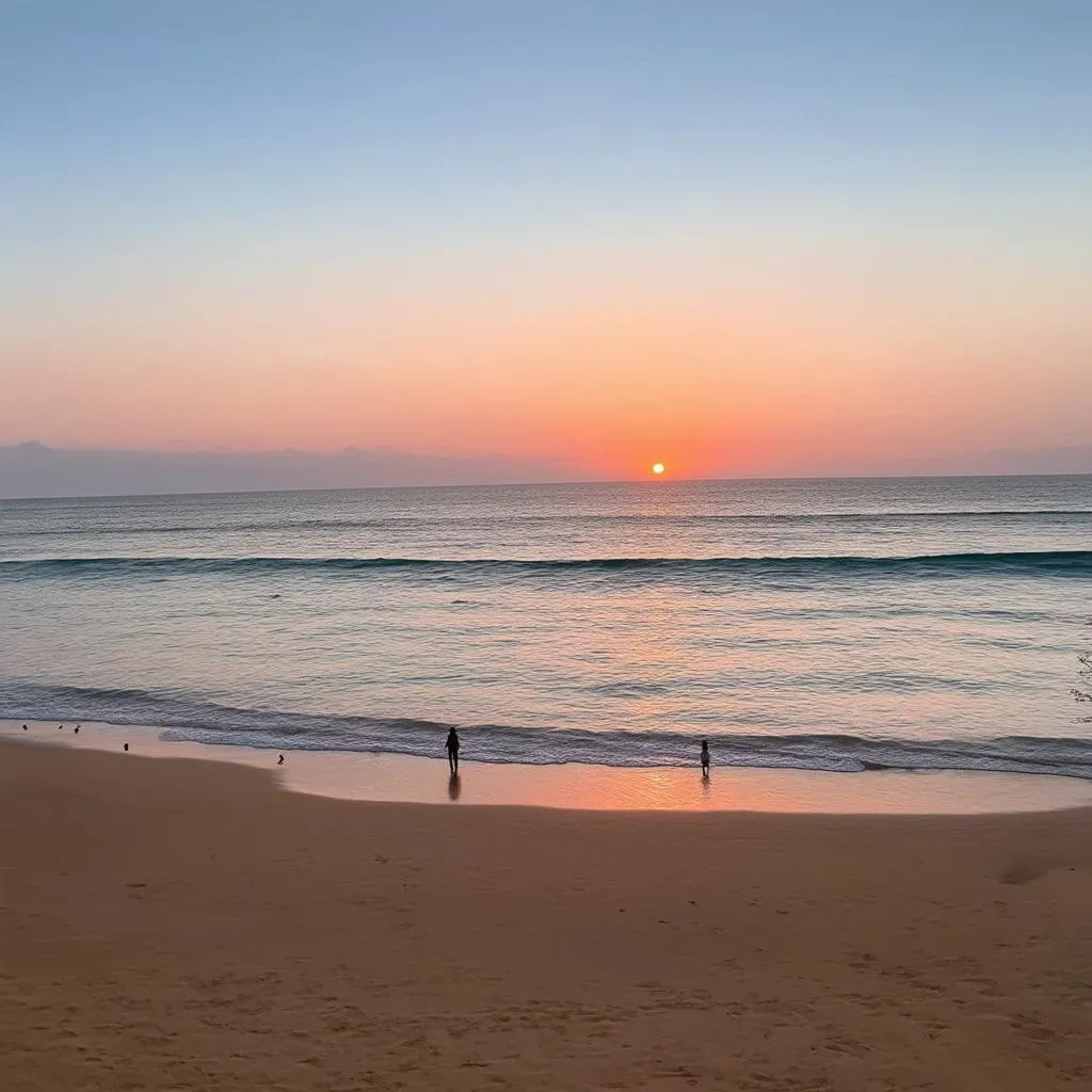 Calm beach during sunset