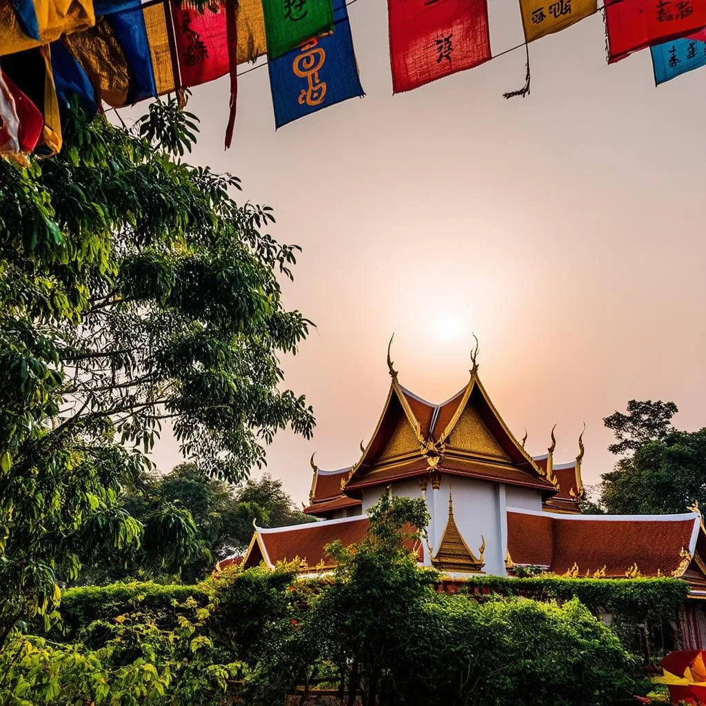 Serene temple nestled in nature