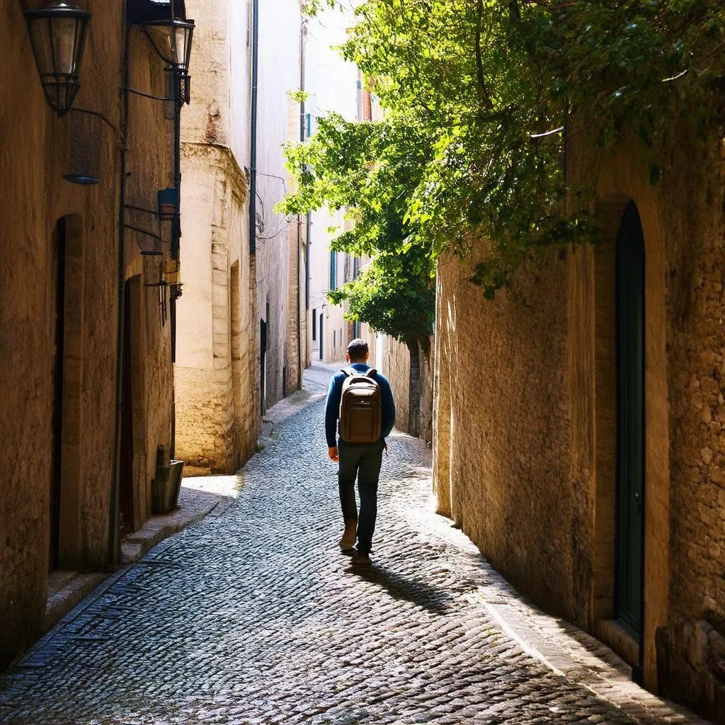 Traveler discovering hidden alley